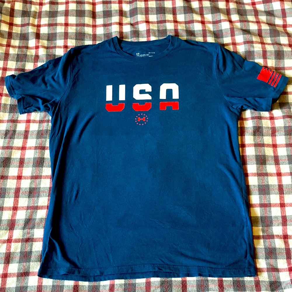 Men's Large Blue USA SS Shirt Under Armour LG Loose HEATGEAR